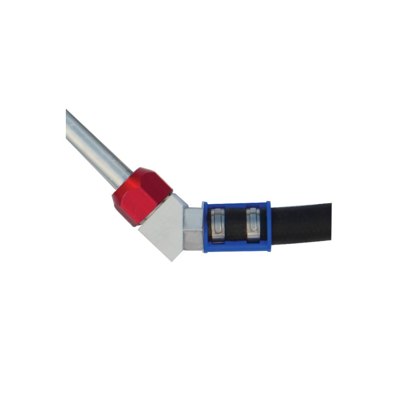 ŁĄCZNIK PRZEWÓD ALUMINIOWY Z PRZEWODEM GUMOWYM 45 STOPNI 5/16 (7,9MM)-  7