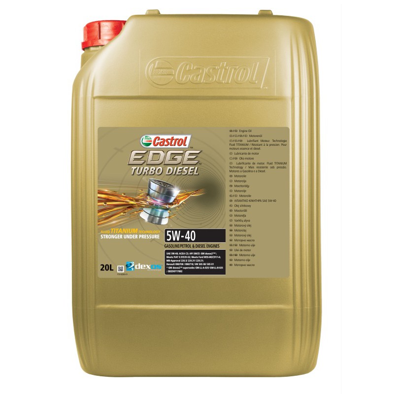 OLEJ CASTROL 5W40 20L EDGE TURBO DIESEL TITANIUM C3/ SN/CF / 502.00 505.00 505.01 / 229.31 229.51 / M2C917A / RN0700/0710 / DEX2
